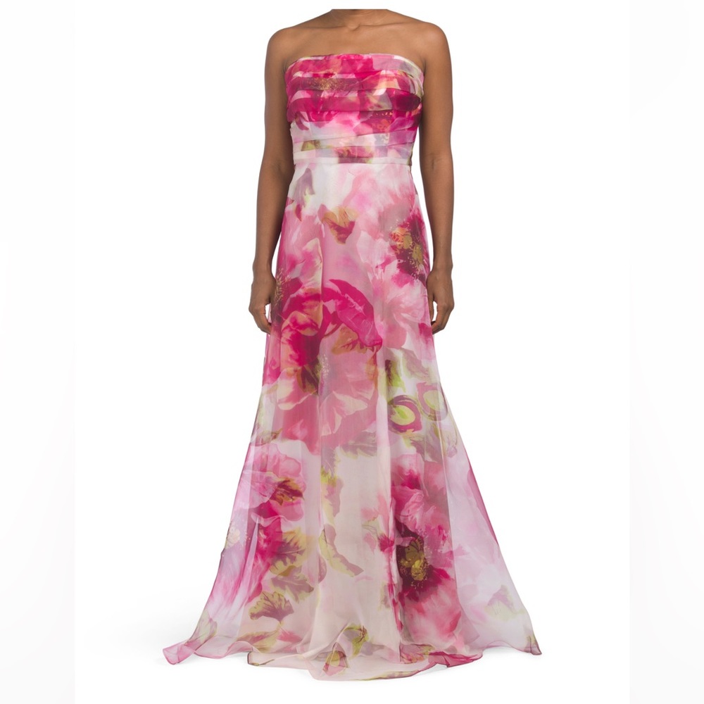 Rene by Rene Ruiz Strapless Organza Floral Gown